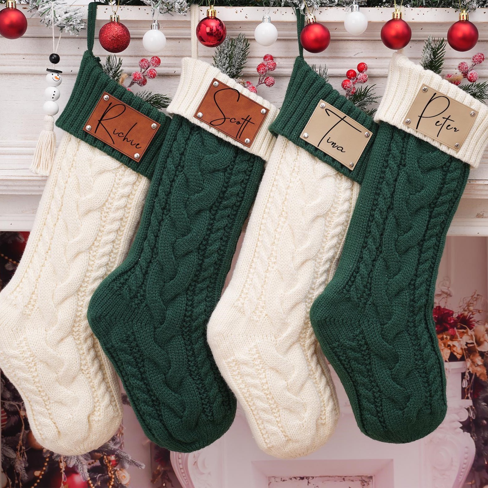 Personalized Leather Patch Christmas Stocking | MCGift25