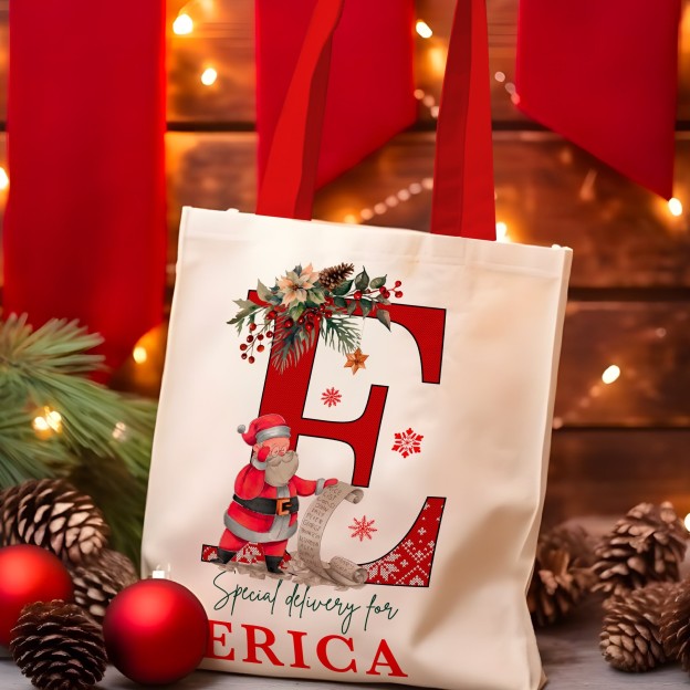 Personalized Initial Christmas 16" x 24" Canvas Gift Bag | MCGift34