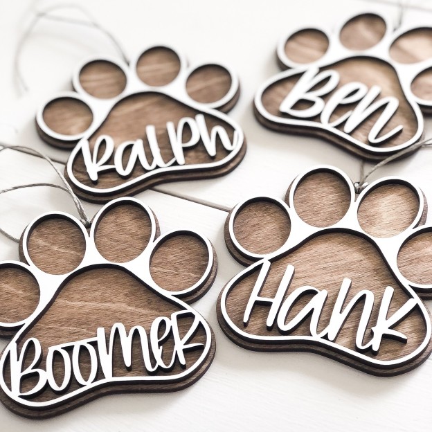Personalized Wooden Christmas Paw Stocking Tags | MCGift55
