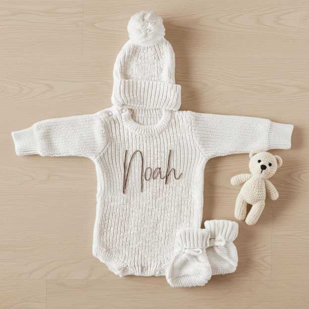 Personalized Embroidered Baby Sweater Outfit Set | CWBaby335