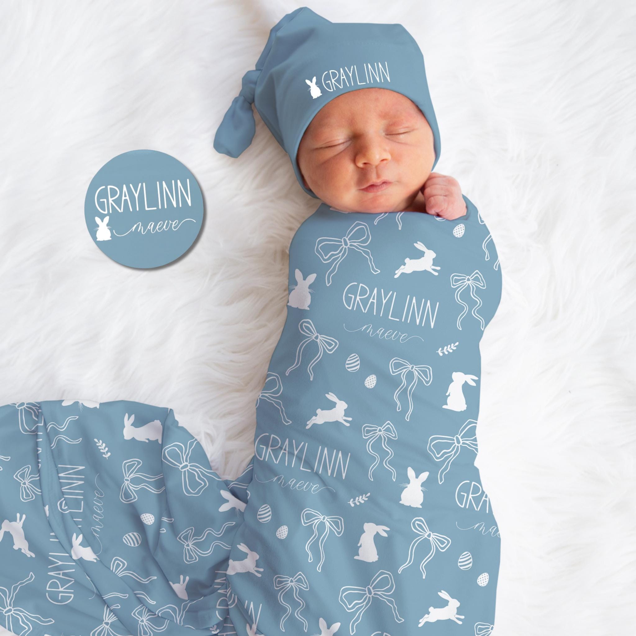 Personalized Bunny Bows Baby Easter Swaddle | BBBlanket36