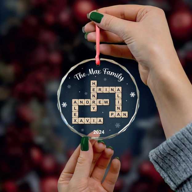 Personalized Glass Crossword Family Christmas Ornaments | CWGlass26