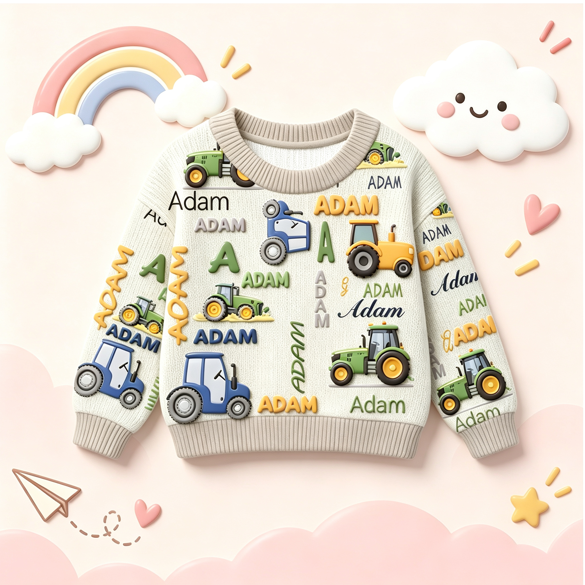 Personalized Lovely Kids Tractor Knit Sweater | CWSweater28