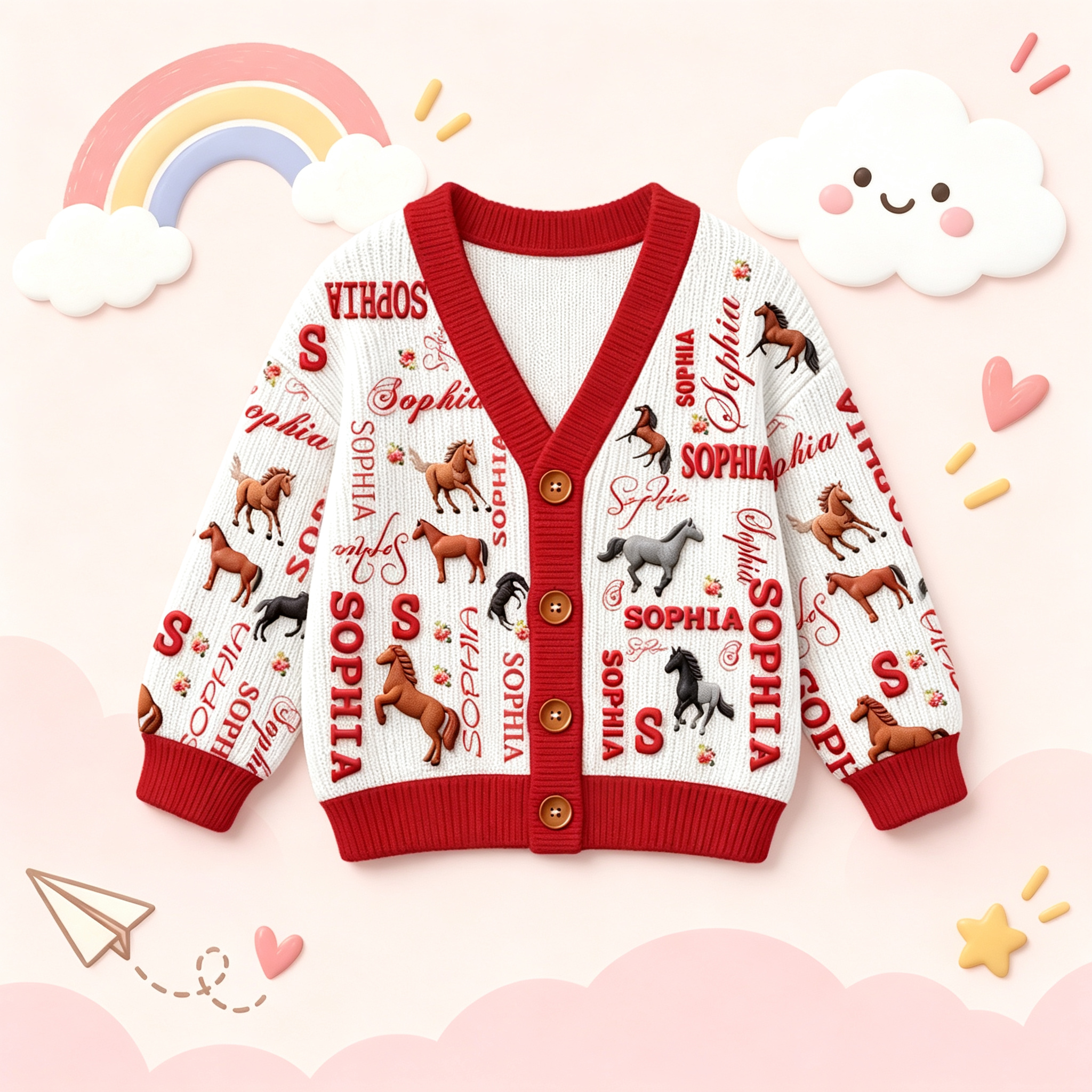Personalized Lovely Kids Horse Knit Sweater | CWSweater27