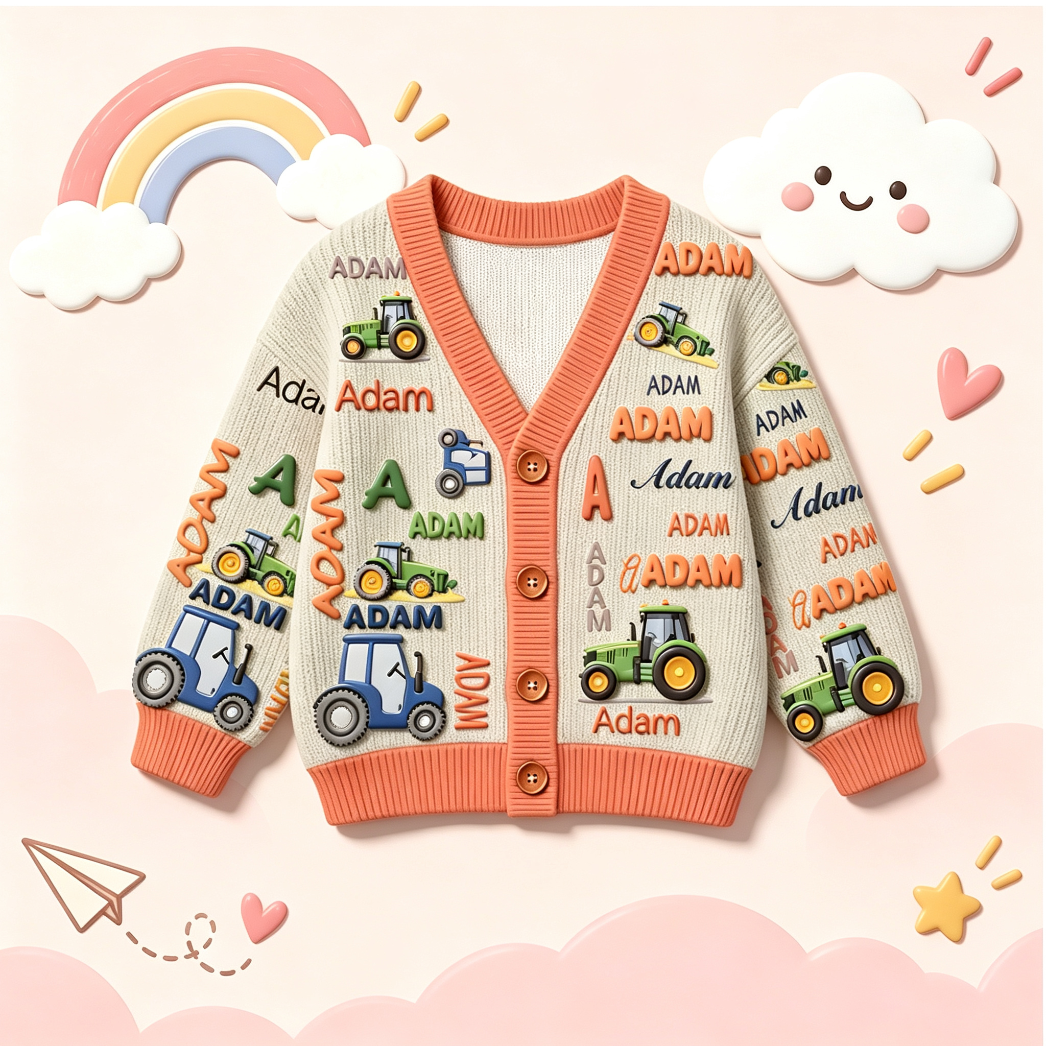Personalized Lovely Kids Tractor Knit Sweater | CWSweater28