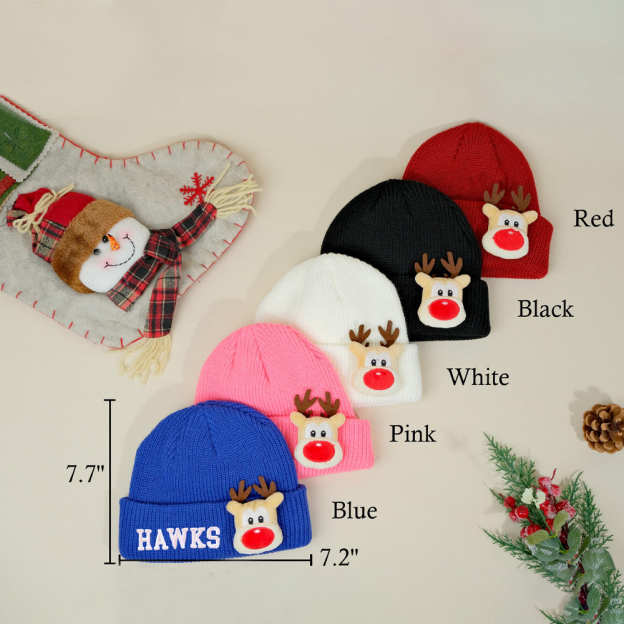 Personalized Embroided Christmas Reindeer Color Beanie | HSKid51
