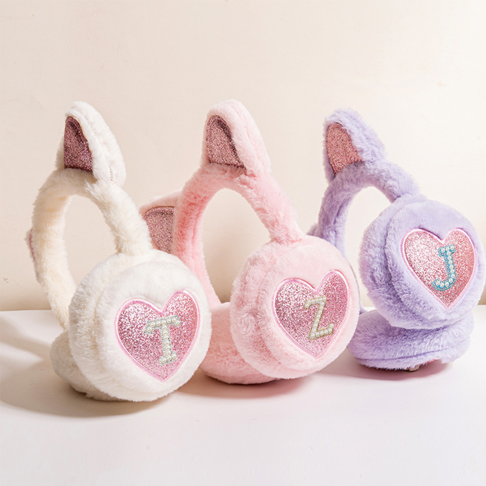 Personalized Kids Pearl Patch Warm Cat Ears Earmuffs | CWToy92