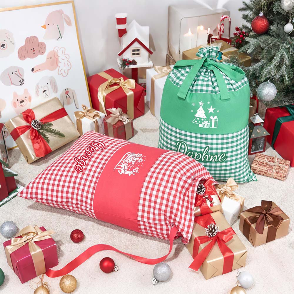 Personalized Christmas Custom Name Plaid Gift Bag | MCGift397