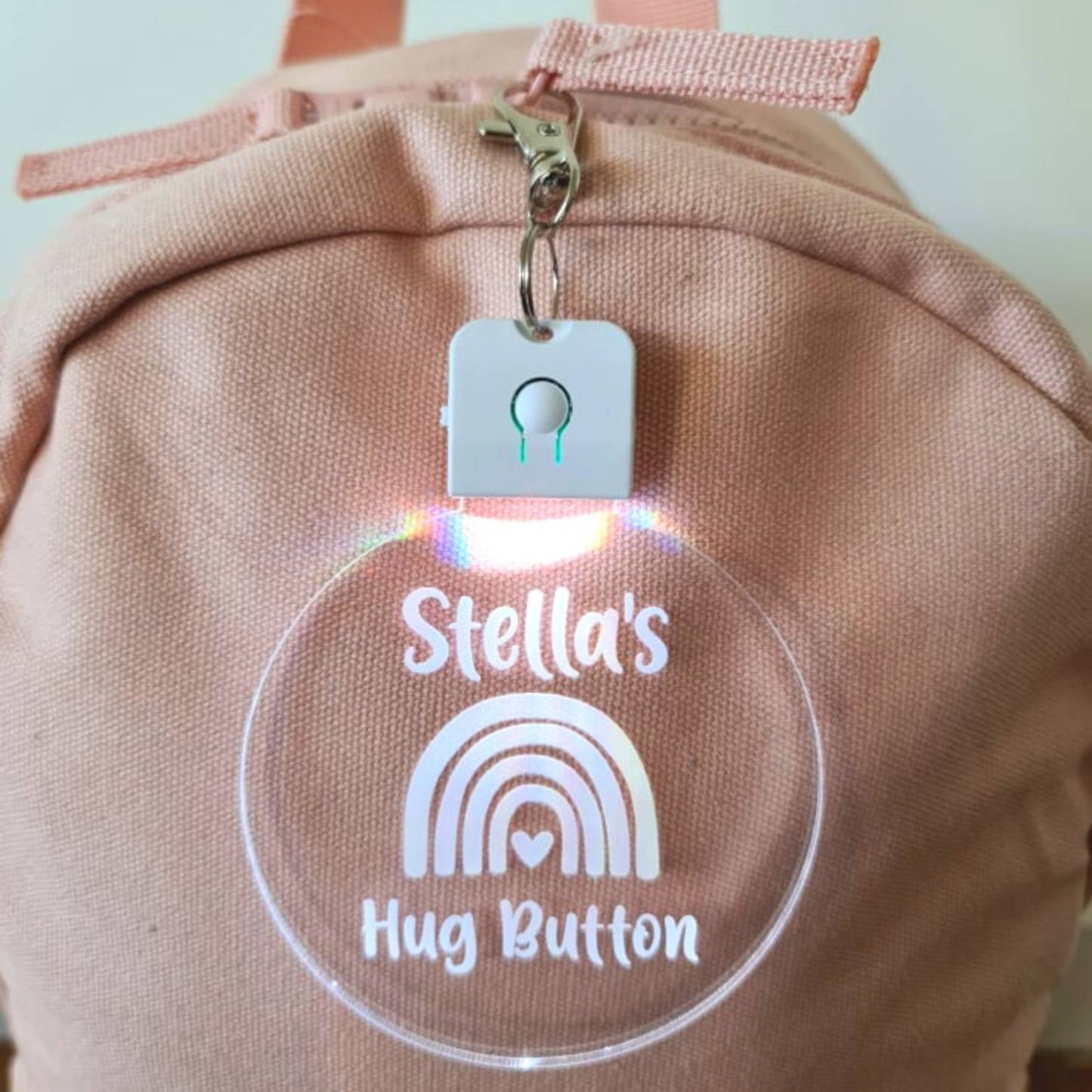 Personalized Name Kids Bag Tag LED Hug Button Keyring | CWToy59