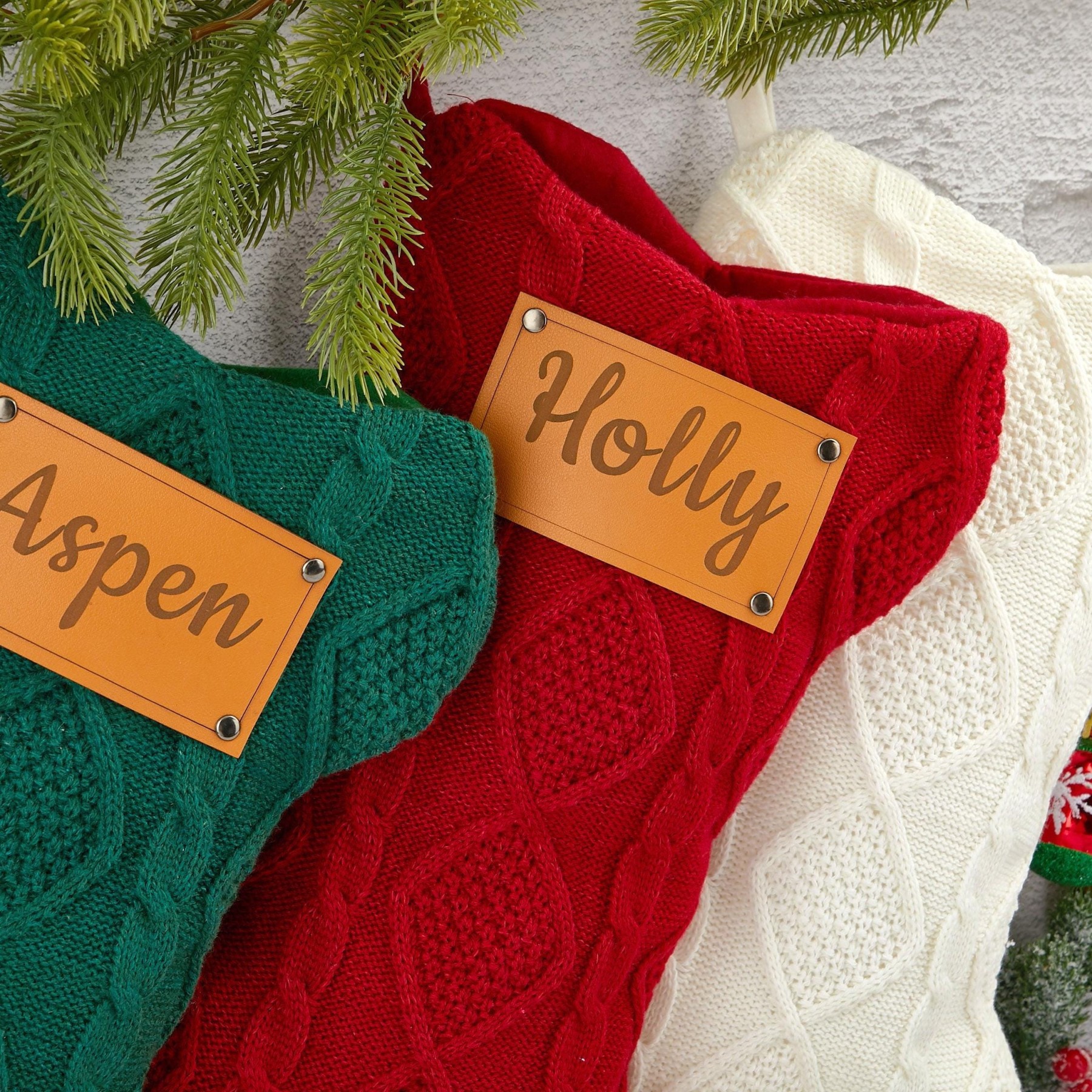 Personalized Leather Patch Dog Bone Christmas Stocking | MCGift103