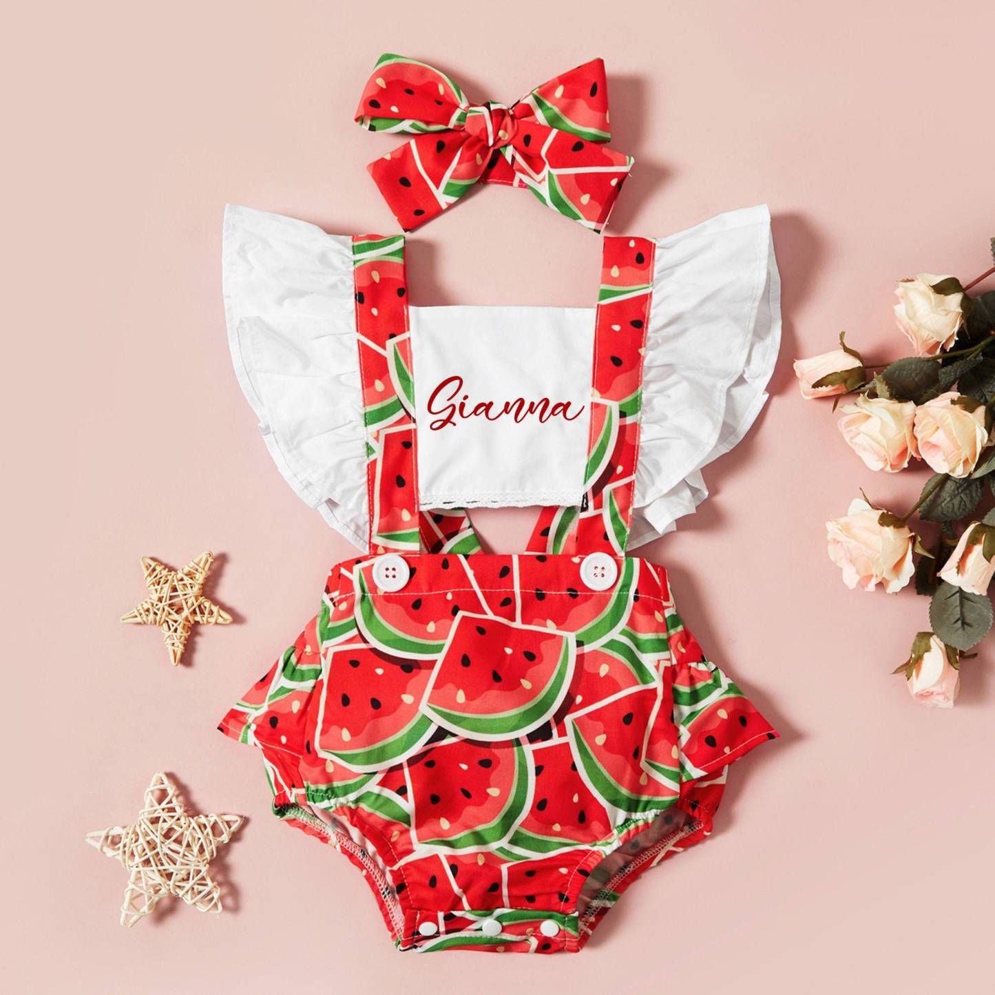 Personalised Baby Girl Strawberry / Watermelon Outfit Set | CWBaby218