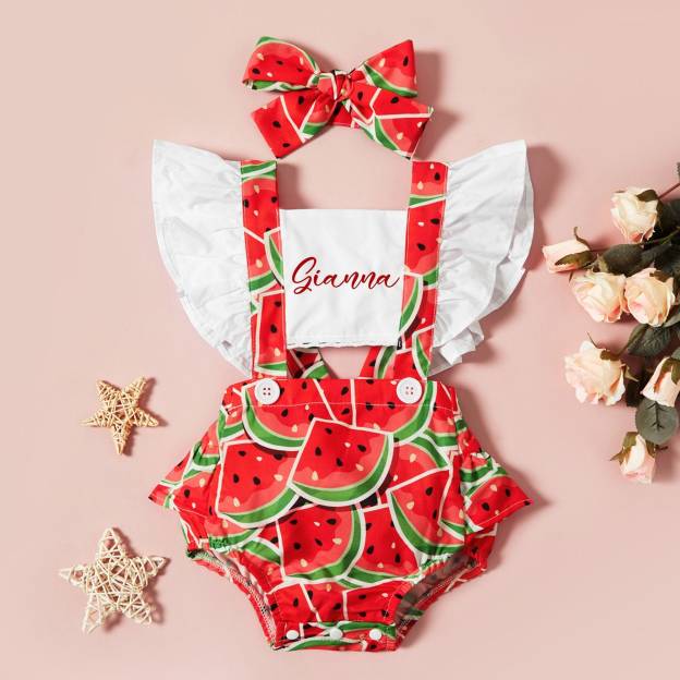 Personalised Baby Girl Strawberry / Watermelon Outfit Set | CWBaby218