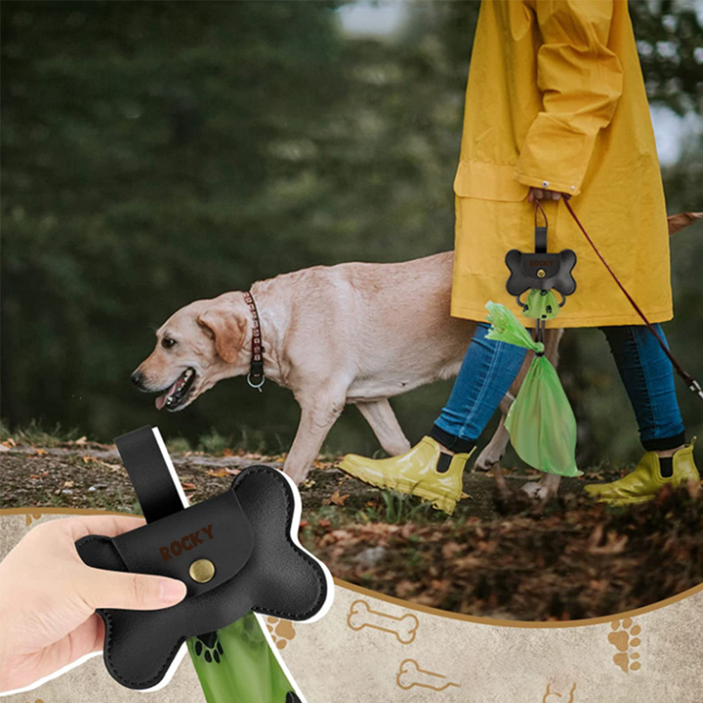 Personalized Cowhide Leather Dog Poop Bag Holder | BKPet190
