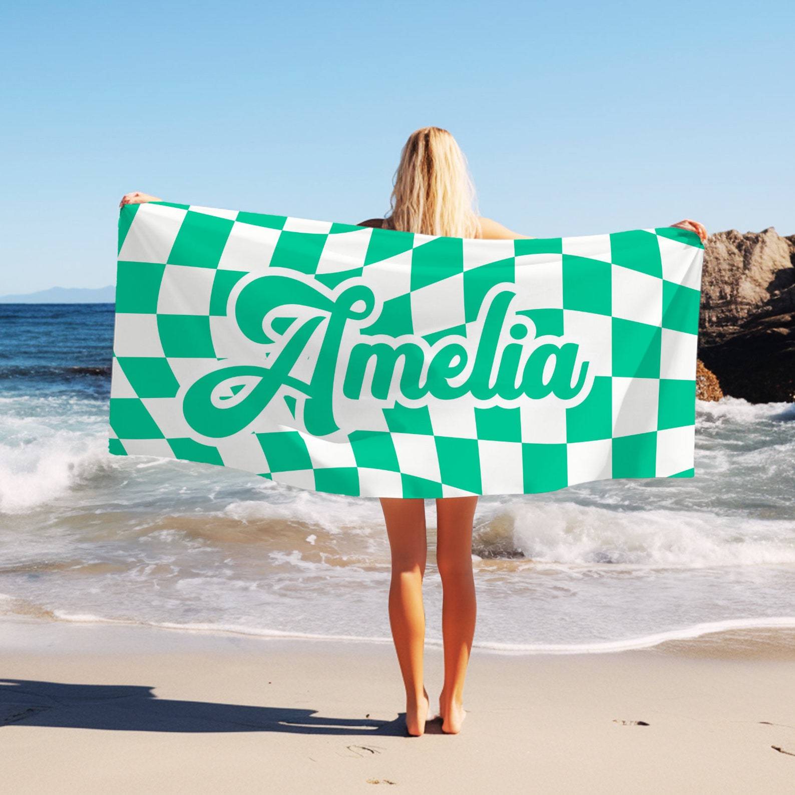 Personalized Lovely Checker Kid Towel for Summer & Beach | CWTowel113