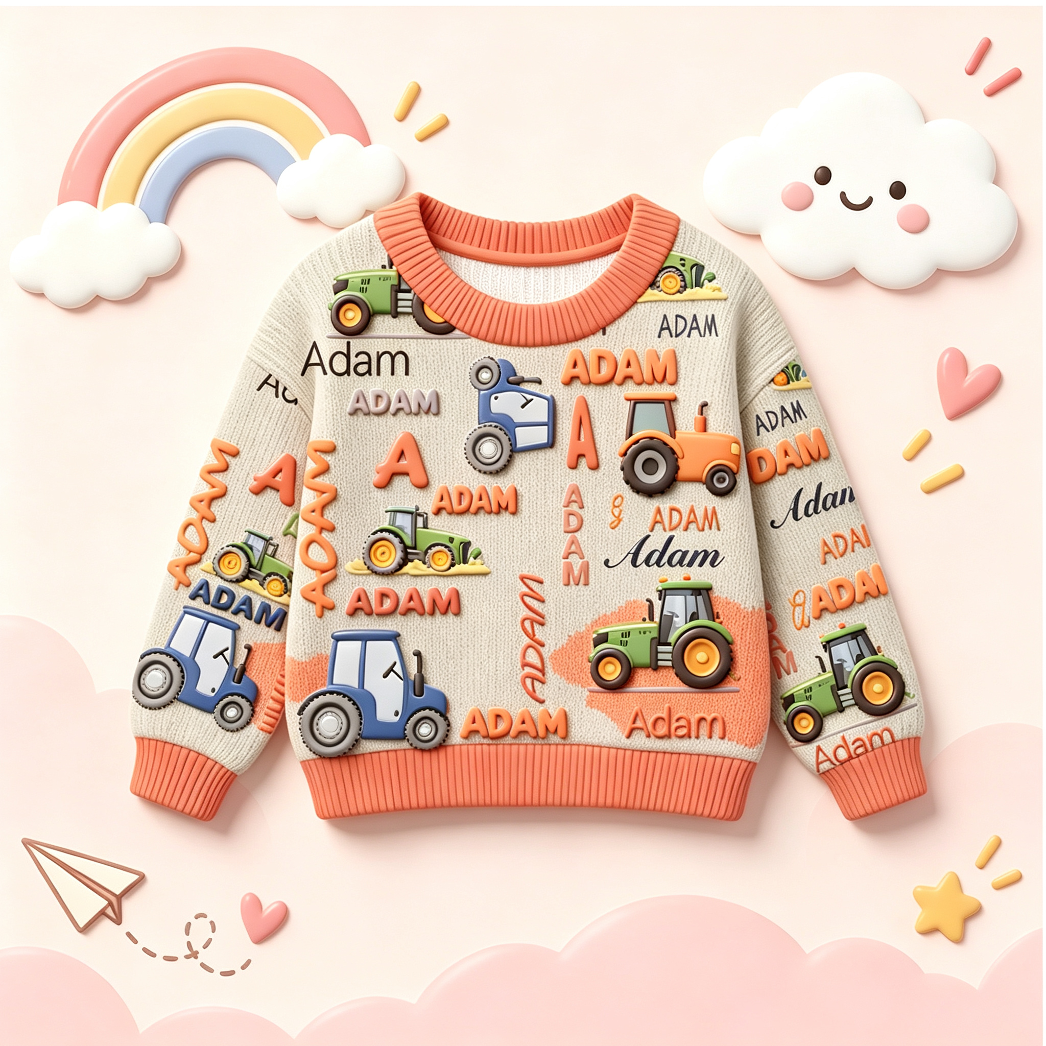 Personalized Lovely Kids Tractor Knit Sweater | CWSweater28