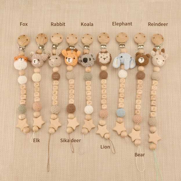 Personalized Baby Pacifier Crocheted Animal Clip | CWToy148