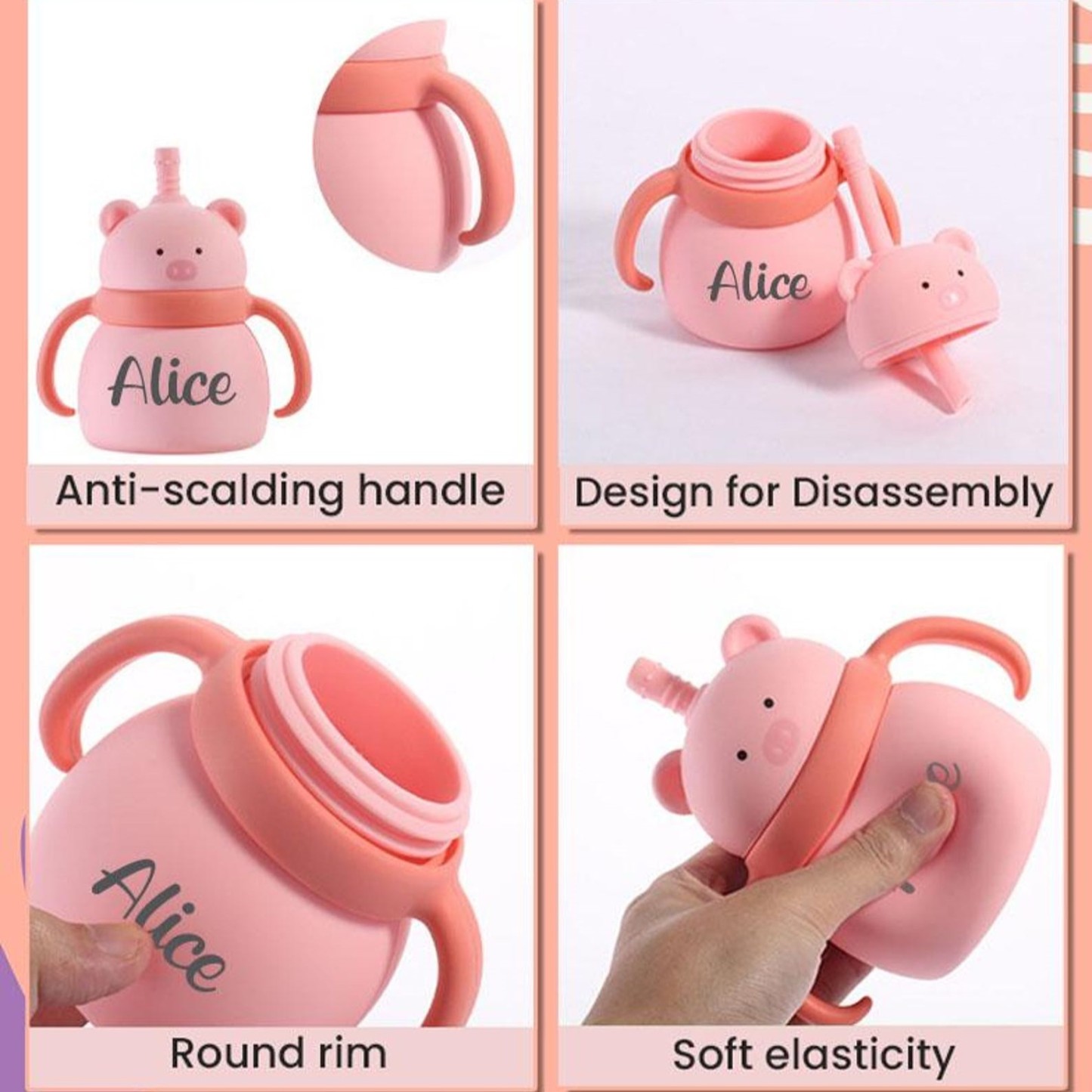 Personalised Baby Food Grade Sippy Silicone Cup  | CWBaby94