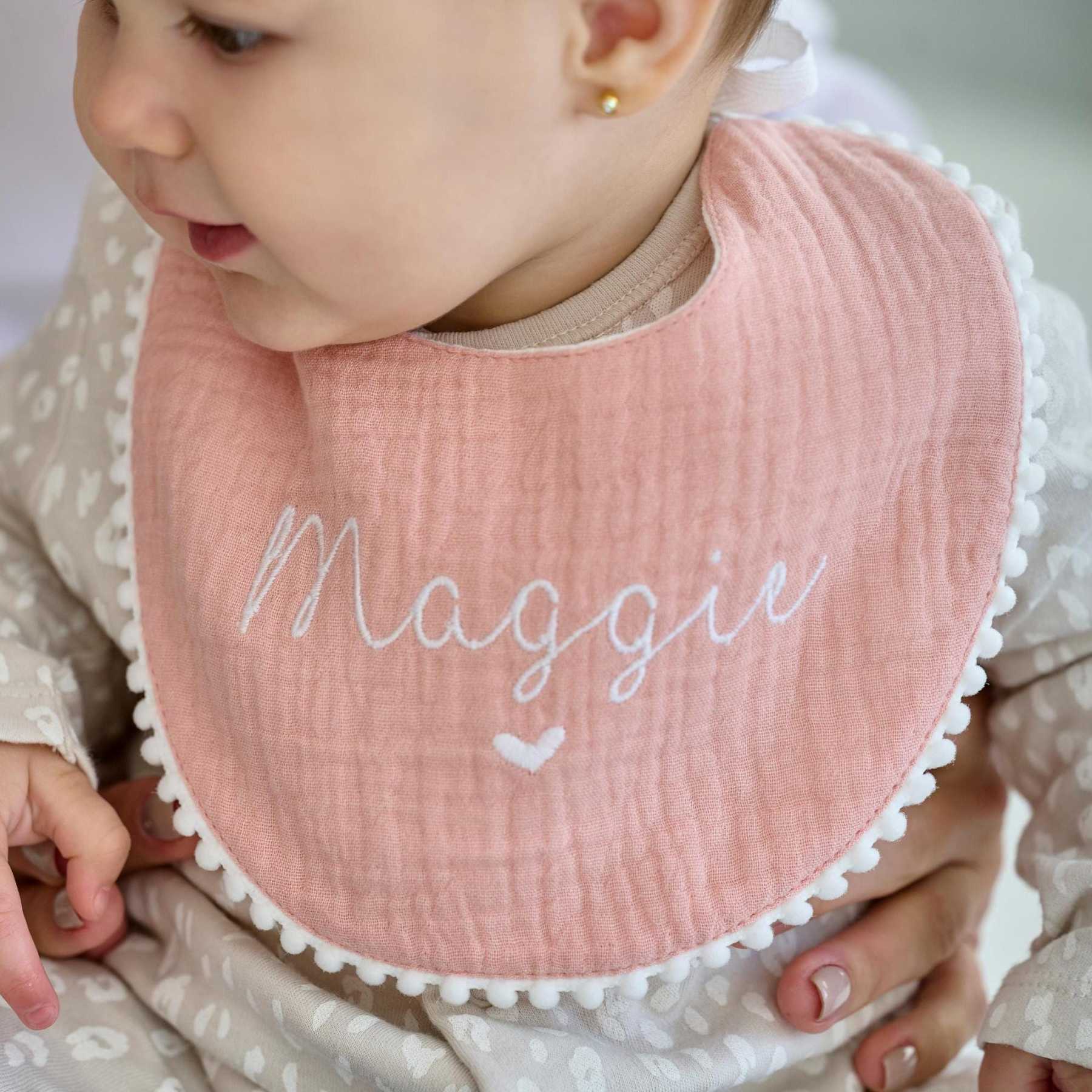 Personalized Embroidered Monogrammed Baby Muslin Bib | CWBaby214