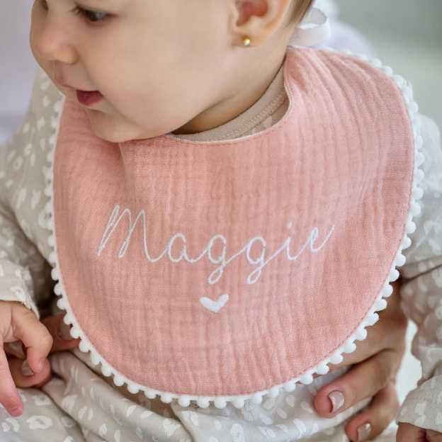 Personalized Embroidered Monogrammed Baby Muslin Bib | CWBaby214