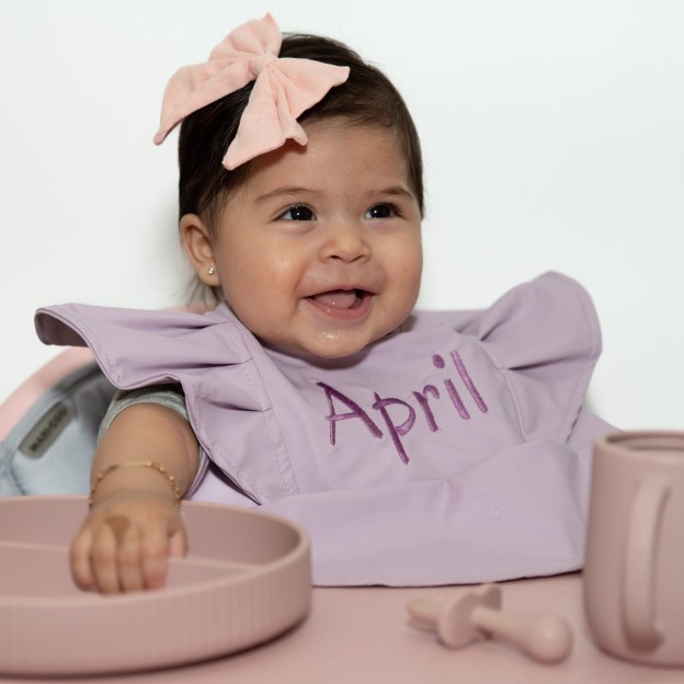 Personalised Embroidery Baby Ruffle Waterproof Color Bib  | CWBaby62