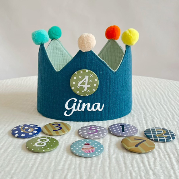 Personalized Hand Embroidered Baby First Birthday Crown | CWBaby210