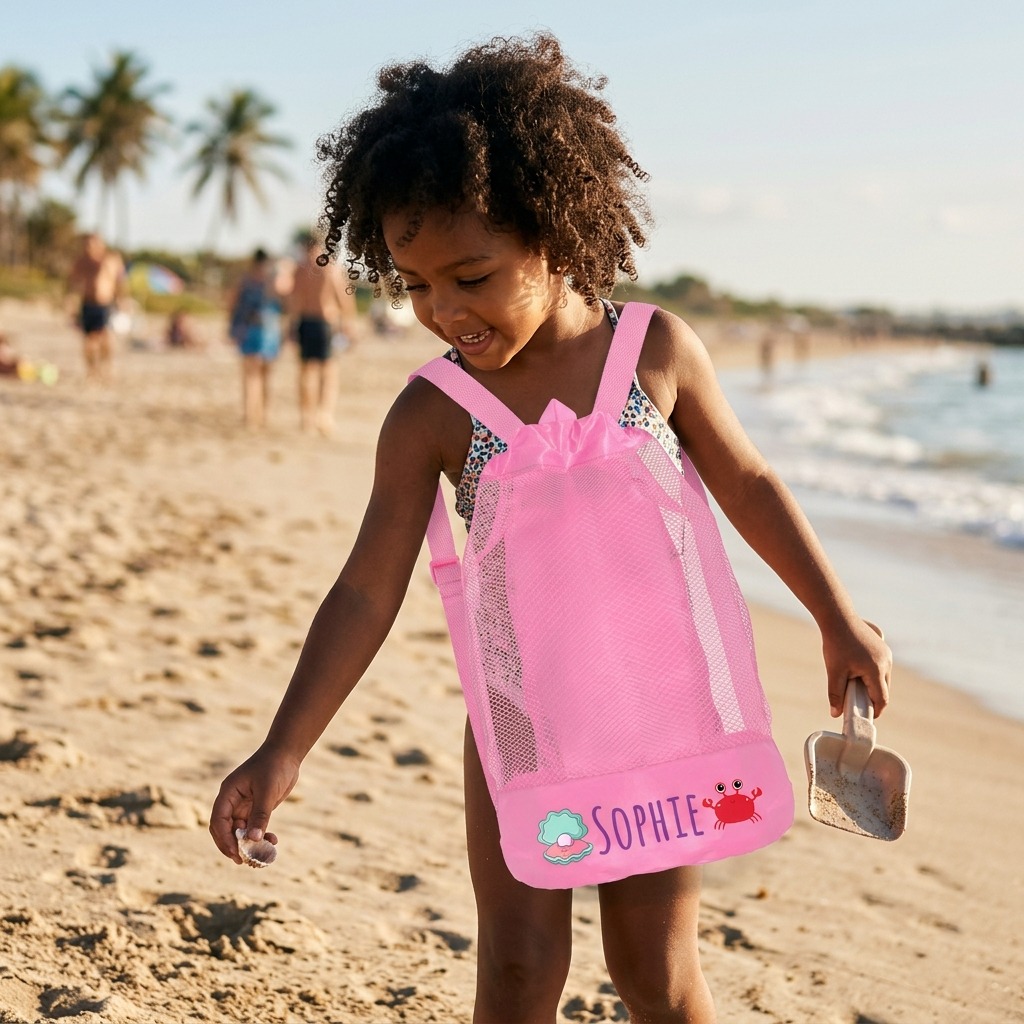 Personalized Mesh Adjustable Drawstring Beach Backpack | CWBeach199