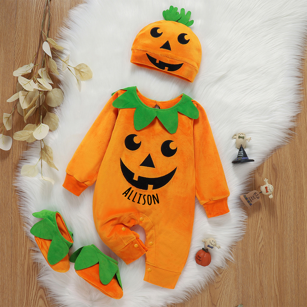 Personalized Baby Pumpkin Halloween Jumpsuit | CWHalloween42