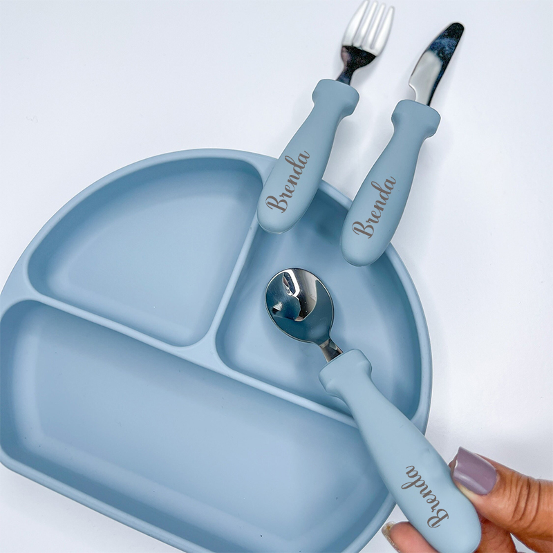 Personalised Kid Silicone Utensil Sets-Fork, Knife, Spoon  | CWBaby70