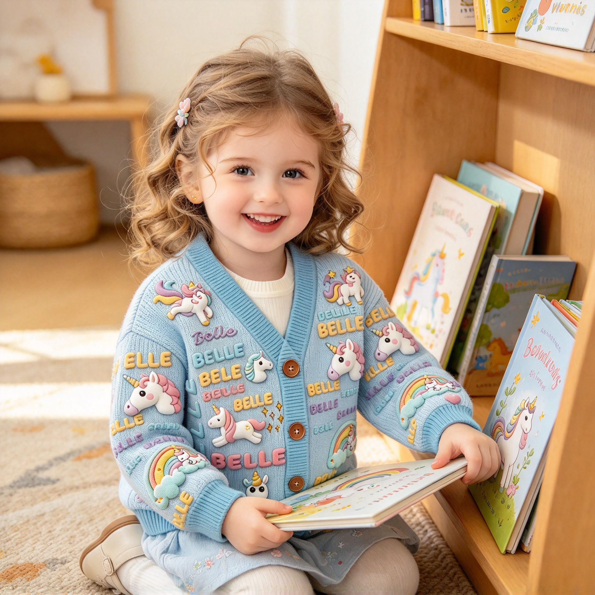 Personalized Lovely Kids Adorable Unicorn Knit Sweater | CWSweater30