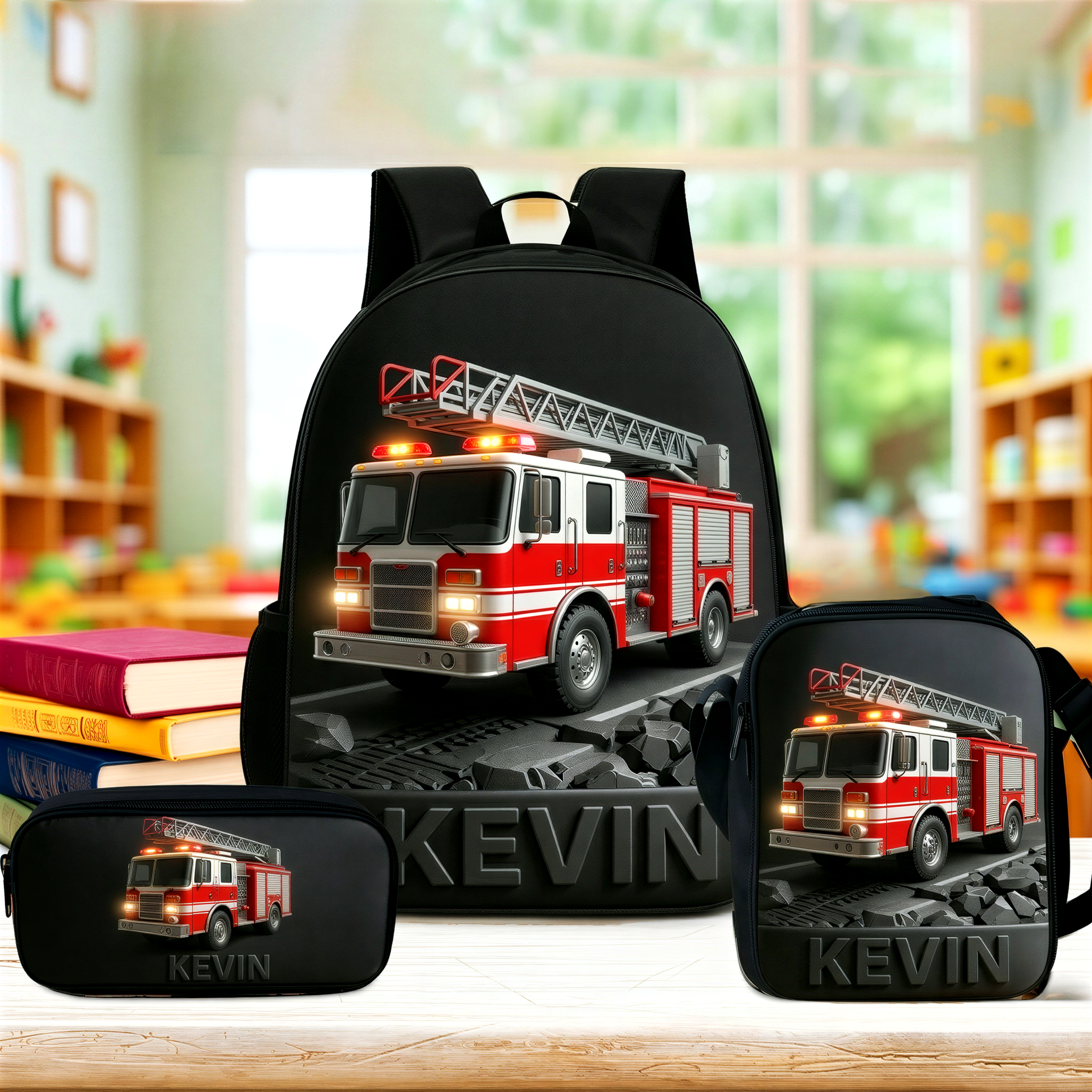 Personalized Kid Construction Vehicle Backpack Set | CWPack364