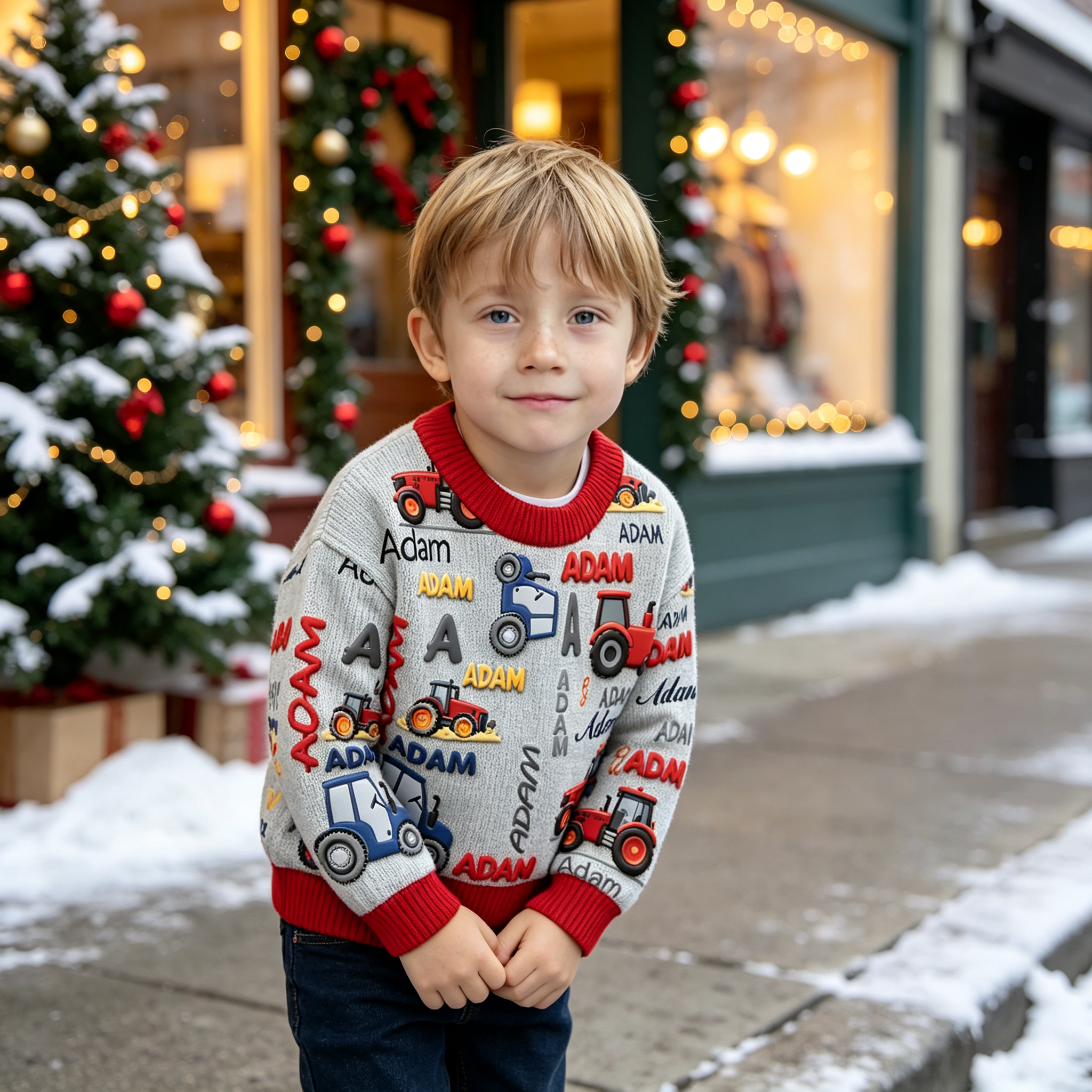Personalized Lovely Kids Tractor Knit Sweater | CWSweater28