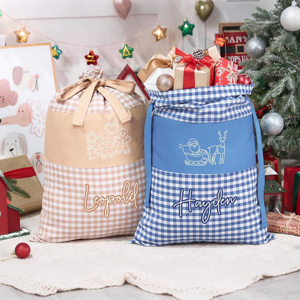 Personalized Christmas Custom Name Plaid Gift Bag | MCGift397