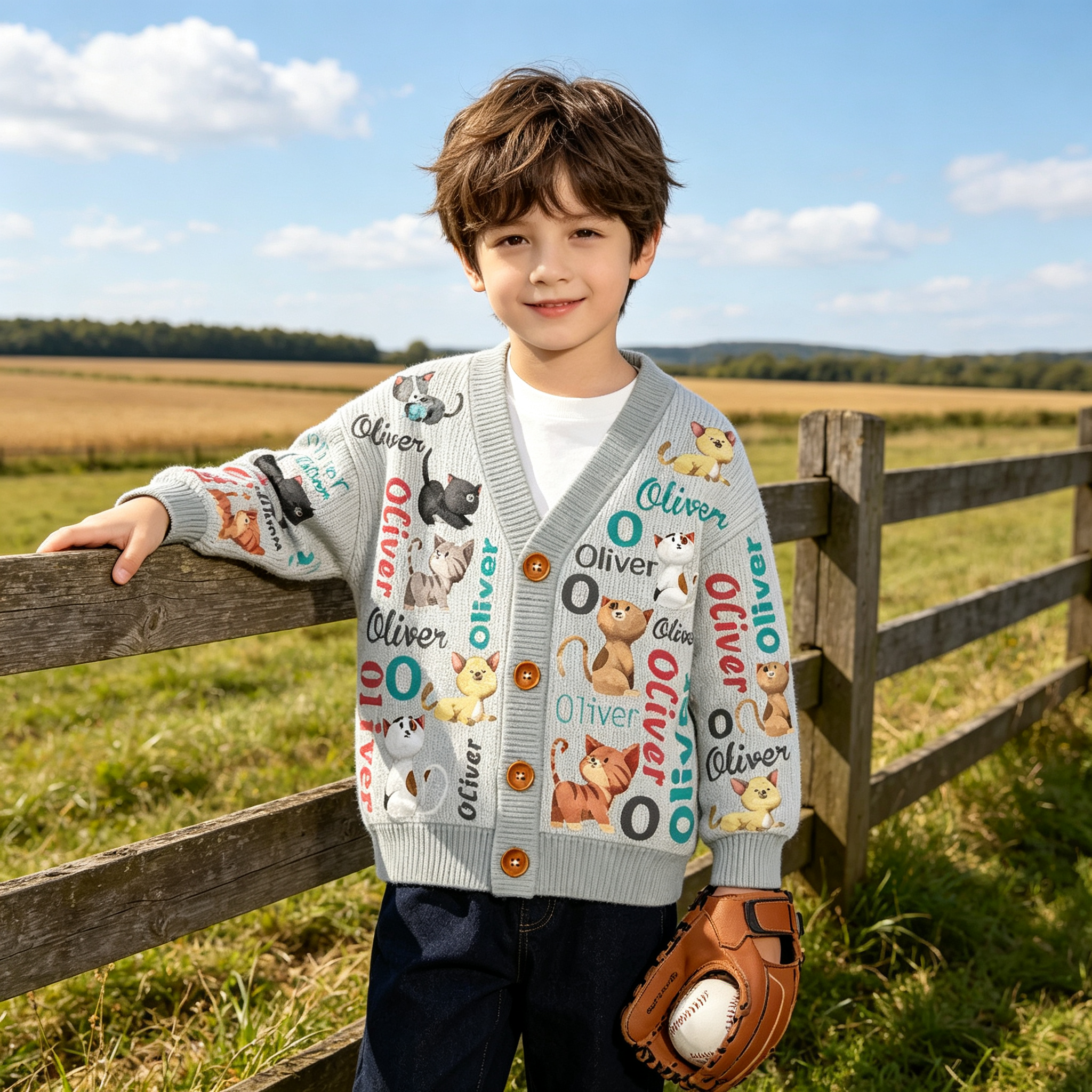 Personalized Lovely Kids Cute Kitten Knit Sweater | CWSweater16