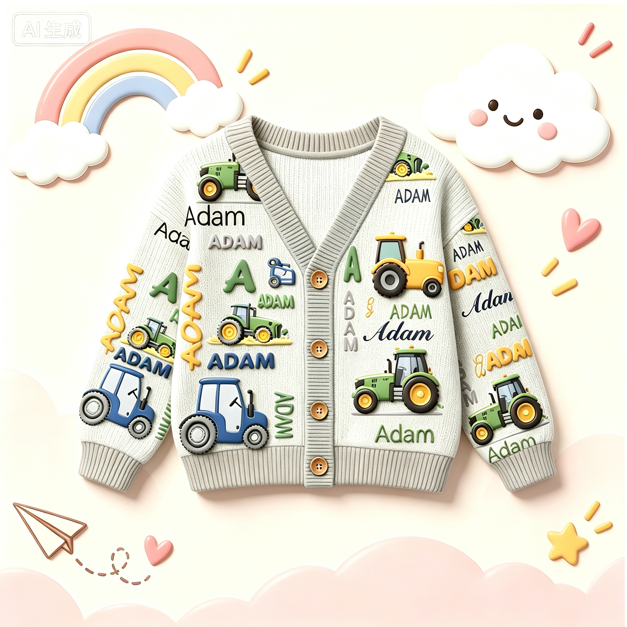 Personalized Lovely Kids Tractor Knit Sweater | CWSweater28