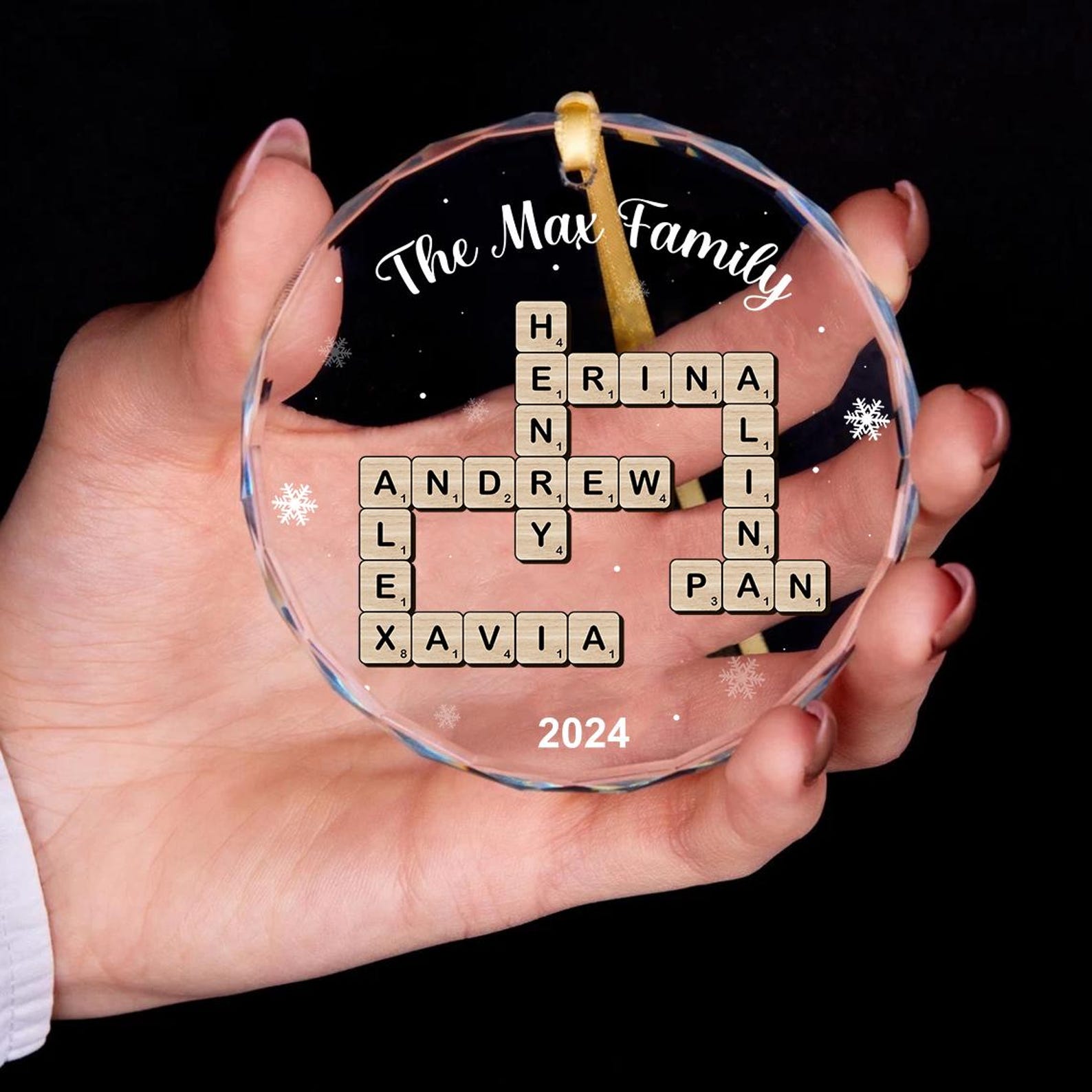 Personalized Glass Crossword Family Christmas Ornaments | CWGlass26