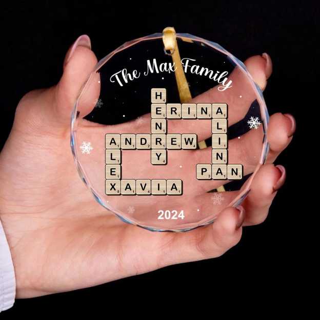 Personalized Glass Crossword Family Christmas Ornaments | CWGlass26