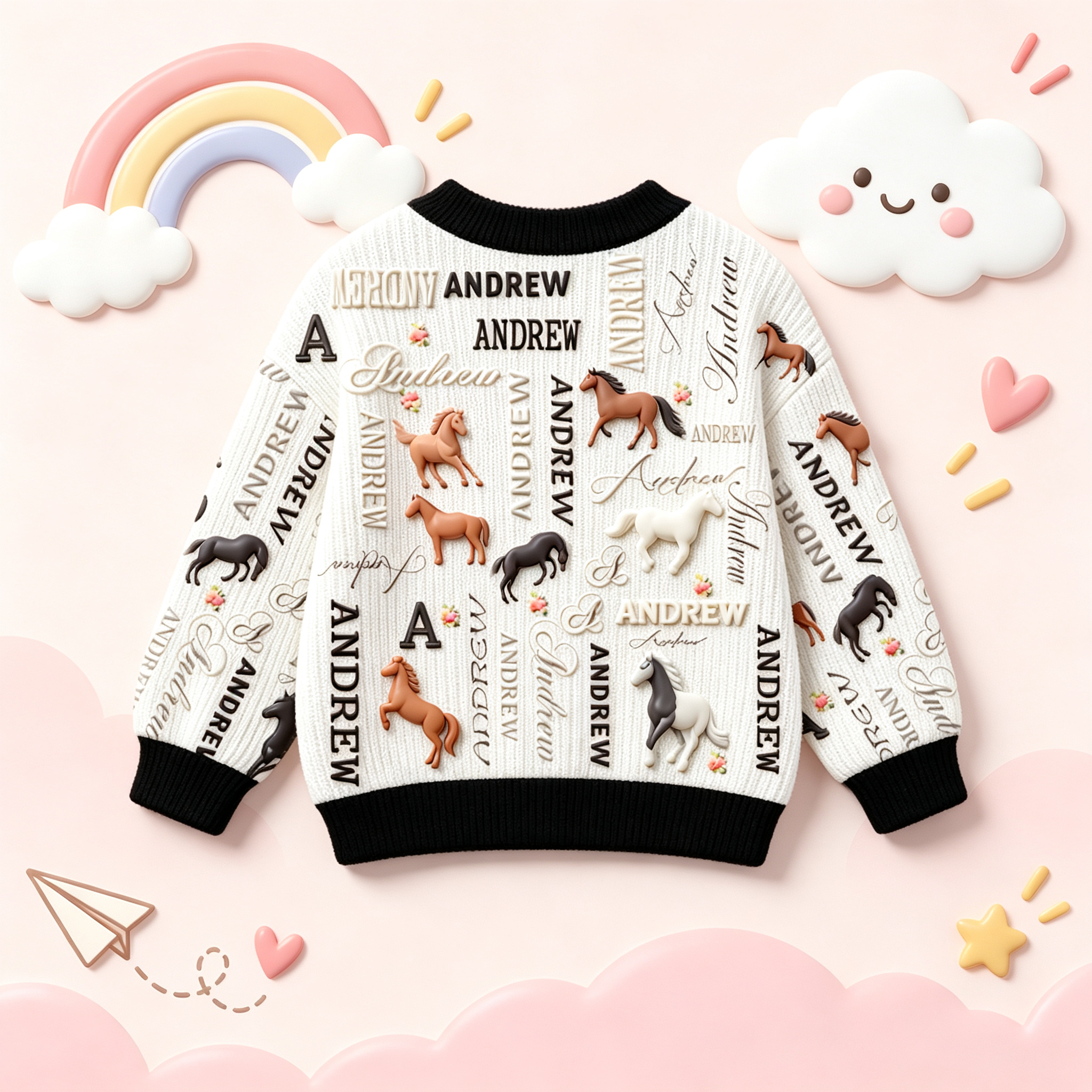 Personalized Lovely Kids Horse Knit Sweater | CWSweater27
