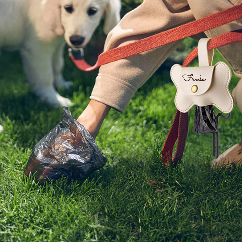 Personalized Cowhide Leather Dog Poop Bag Holder | BKPet190
