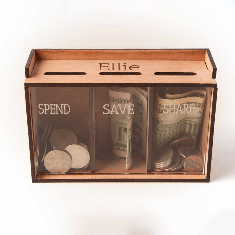 Personalized Kids Save Give Invest Spend Money Bank | CWToy7101