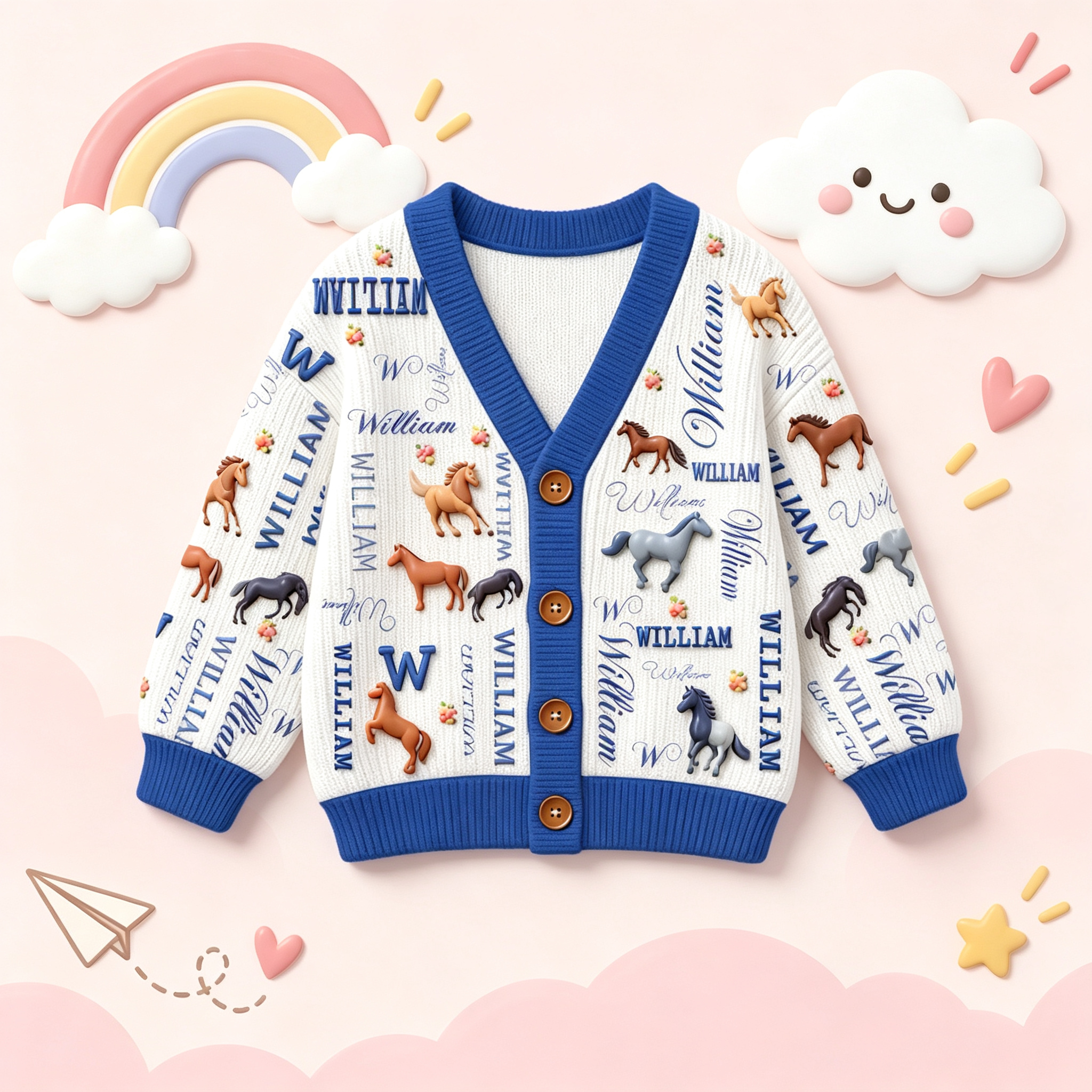 Personalized Lovely Kids Horse Knit Sweater | CWSweater27