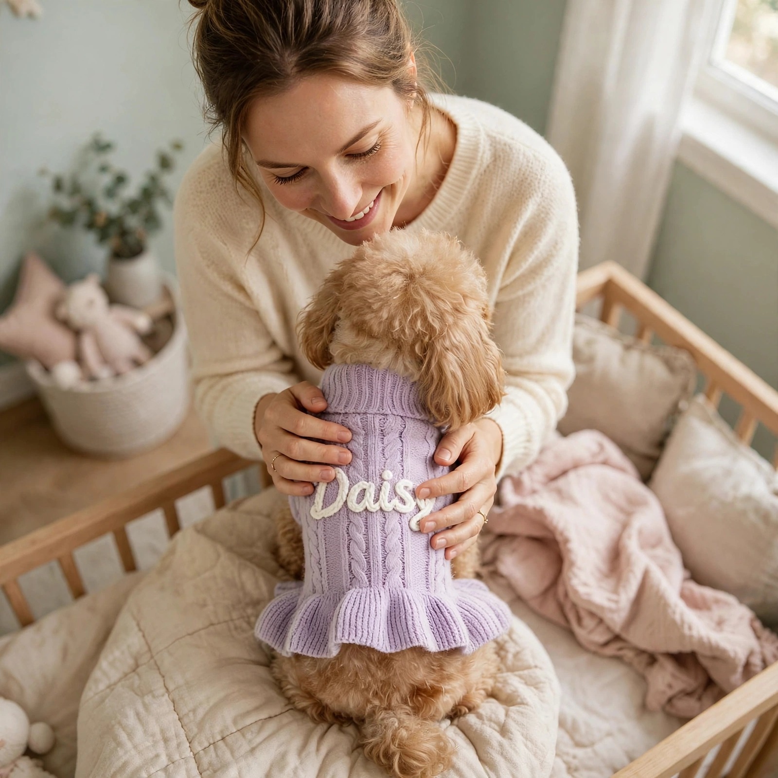 Personalized Hand Embroidered Pet Knitted Ruffle Sweater Dress | BKPet578