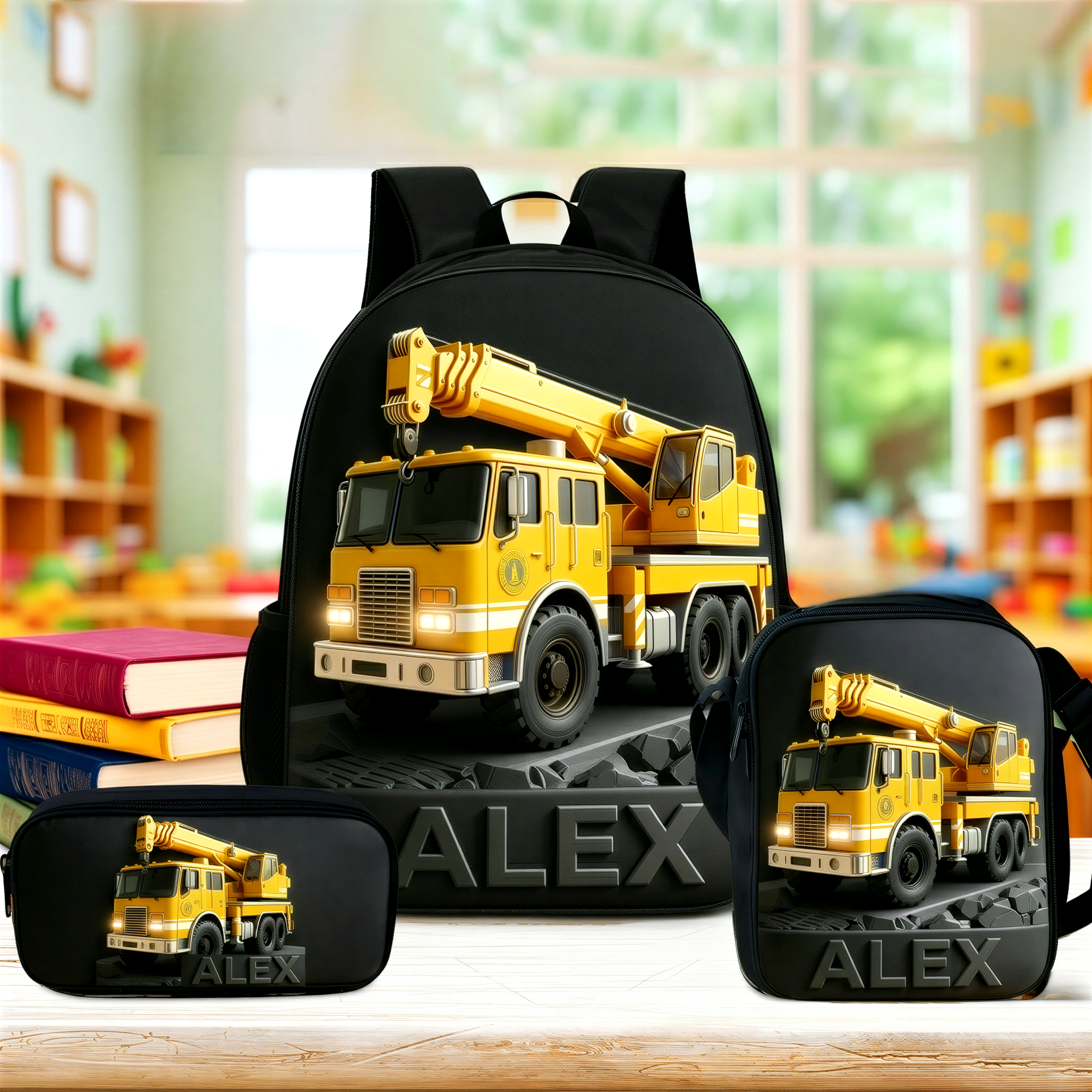Personalized Kid Construction Vehicle Backpack Set | CWPack364