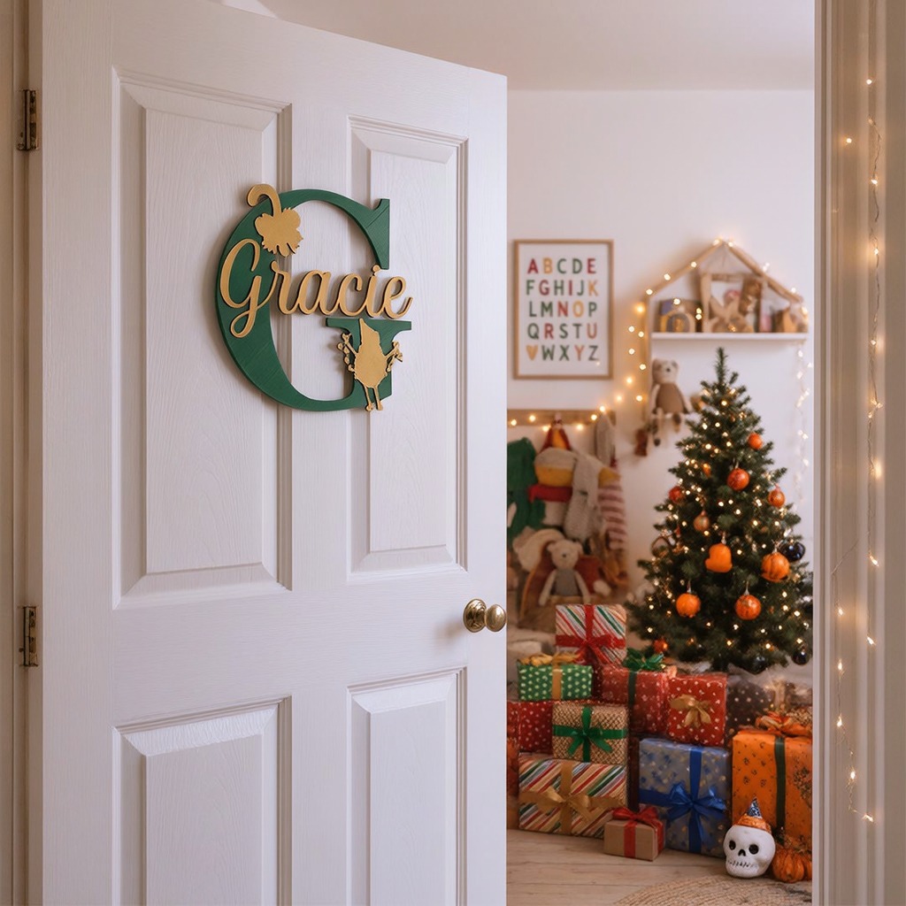 Personalized Christmas Monogram Door Decoration Name Sign | MCGift367