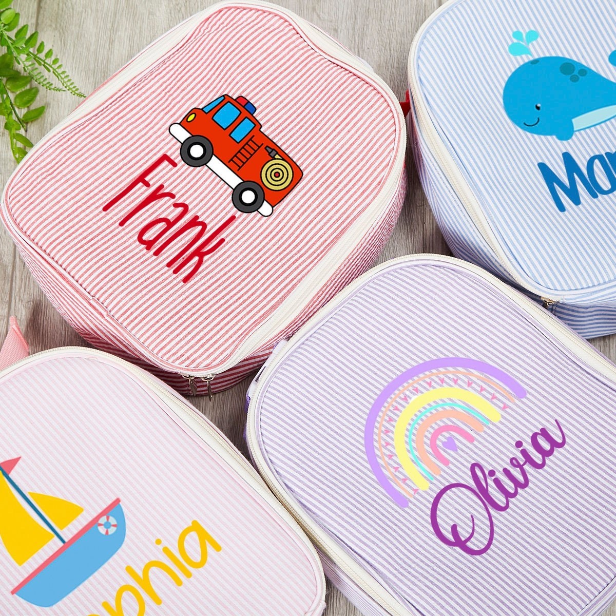 Personalized Cute Pattern Kids Seersucker Lunch Bag