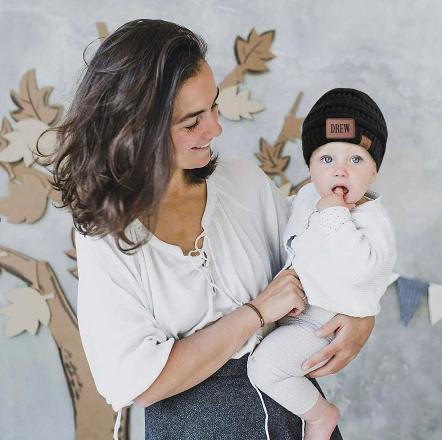 Personalized Leather Patch Kid Beanie for Comfort & Unique | HSKid29