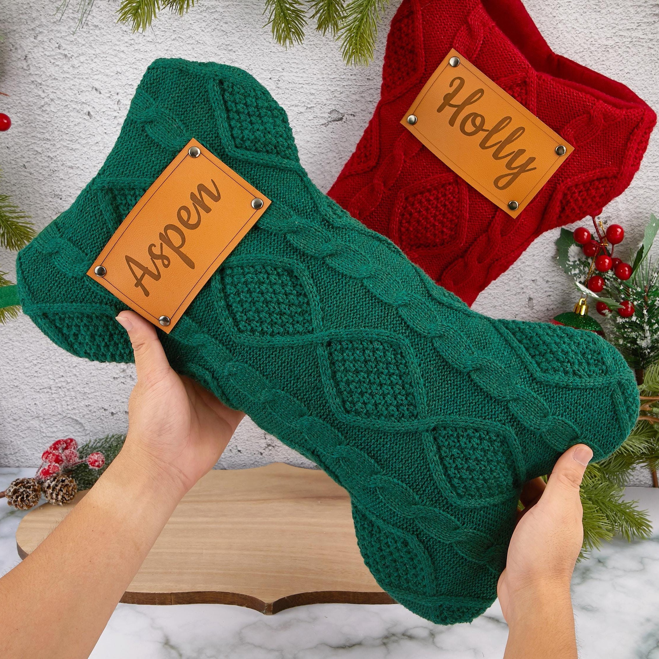 Personalized Leather Patch Dog Bone Christmas Stocking | MCGift103