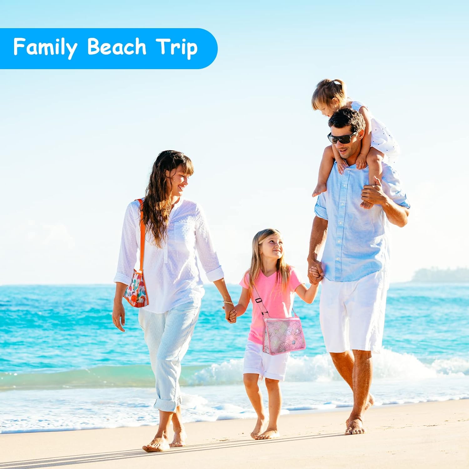 Personalized Embroidery Seashell Zipper Mesh Beach Bag | CWBeach112