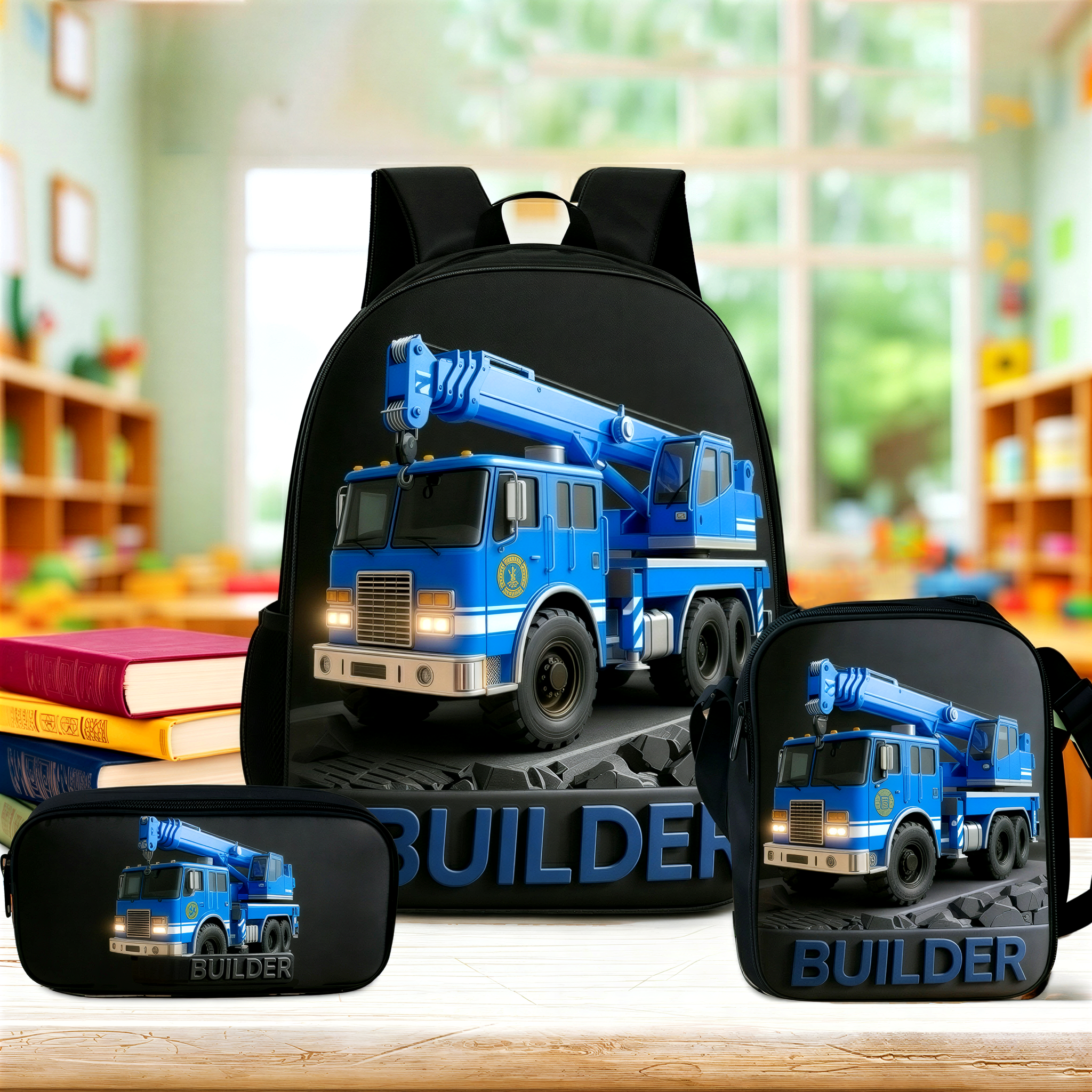Personalized Kid Construction Vehicle Backpack Set | CWPack364