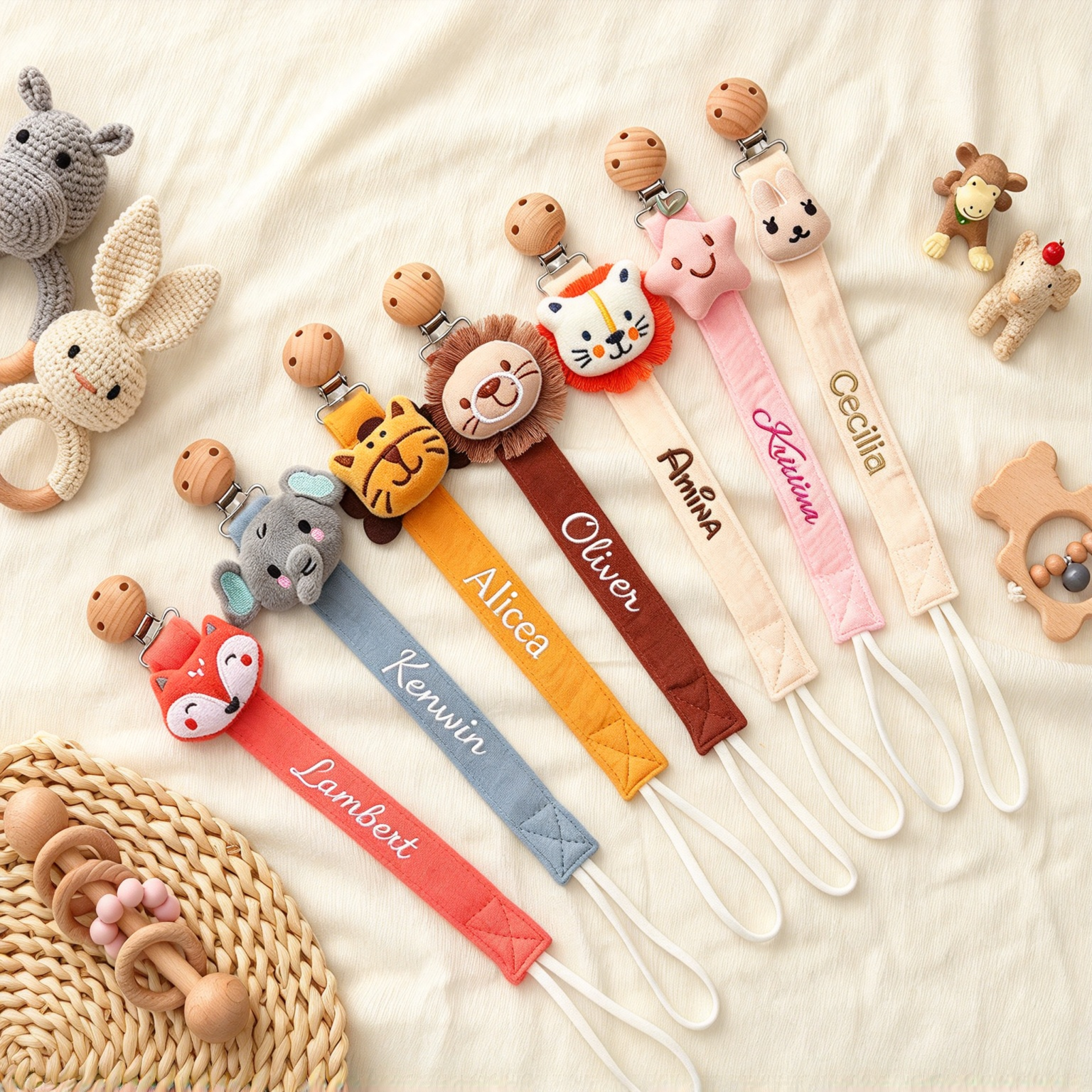 Personalized Embroidered Lovely Pacifier Strap For Baby | CWToy133