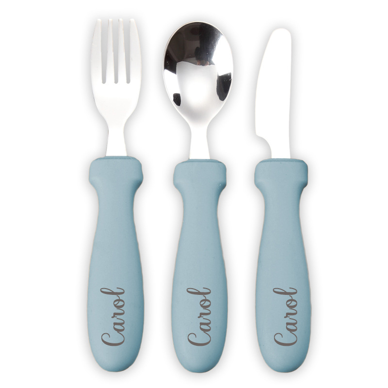 Personalised Kid Silicone Utensil Sets-Fork, Knife, Spoon  | CWBaby70